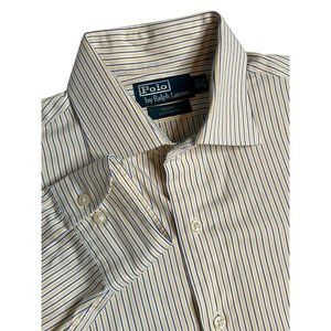 Polo Ralph Lauren Mens 16.5 Regent Custom Fit Long Sleeve Striped White Yellow S